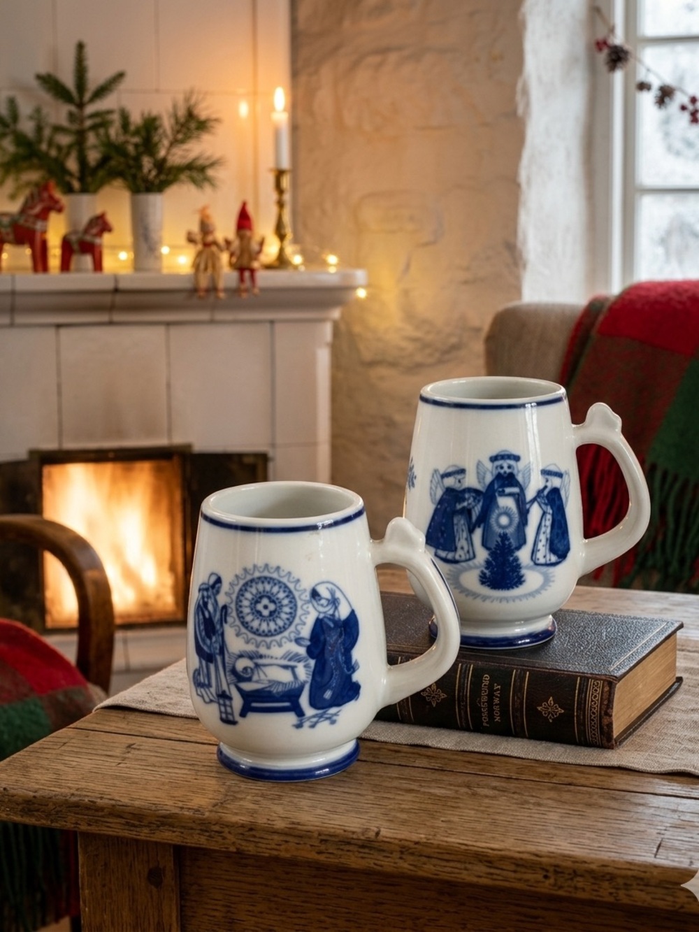 2 porcelain Christmas mugs Porsgrunds Porselænsfabrik Norway '71 & '72